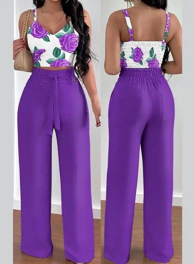 Costume deux pièces plissé élastique mince de couleur unie pour femmes