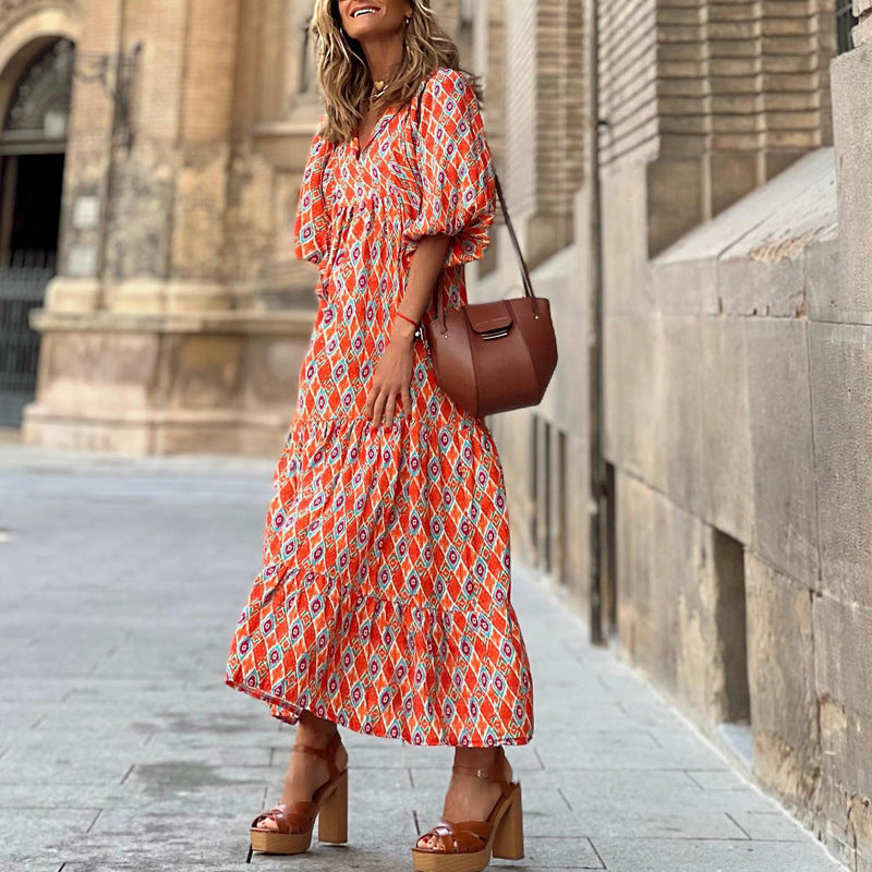 Robe Bohème d'Été Imprimée Vintage