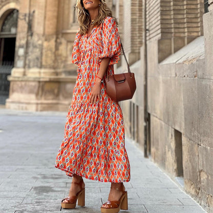 Robe Bohème d'Été Imprimée Vintage