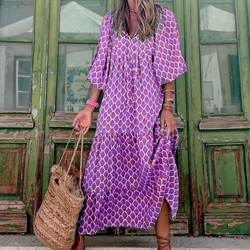 Robe Bohème d'Été Imprimée Vintage