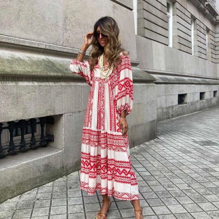 Robe Bohème d'Été Imprimée Vintage